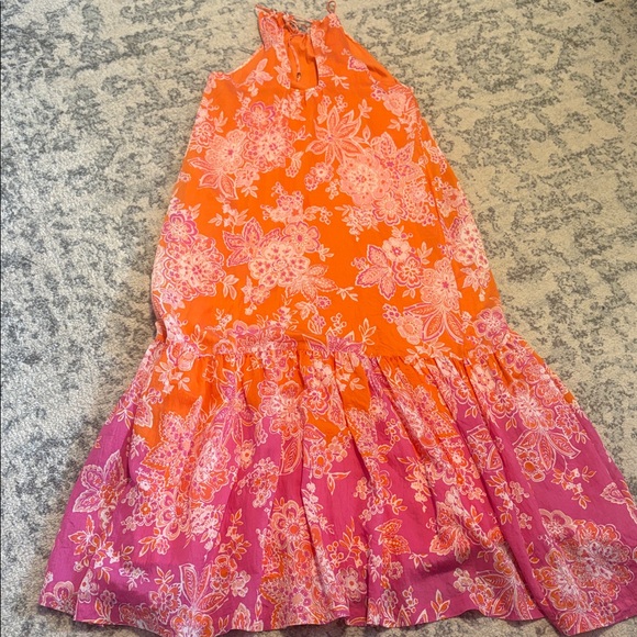 Maeve Anthropologie Orange and Pink Floral Flounced Hem Halter Maxi Size Large - Picture 6 of 7